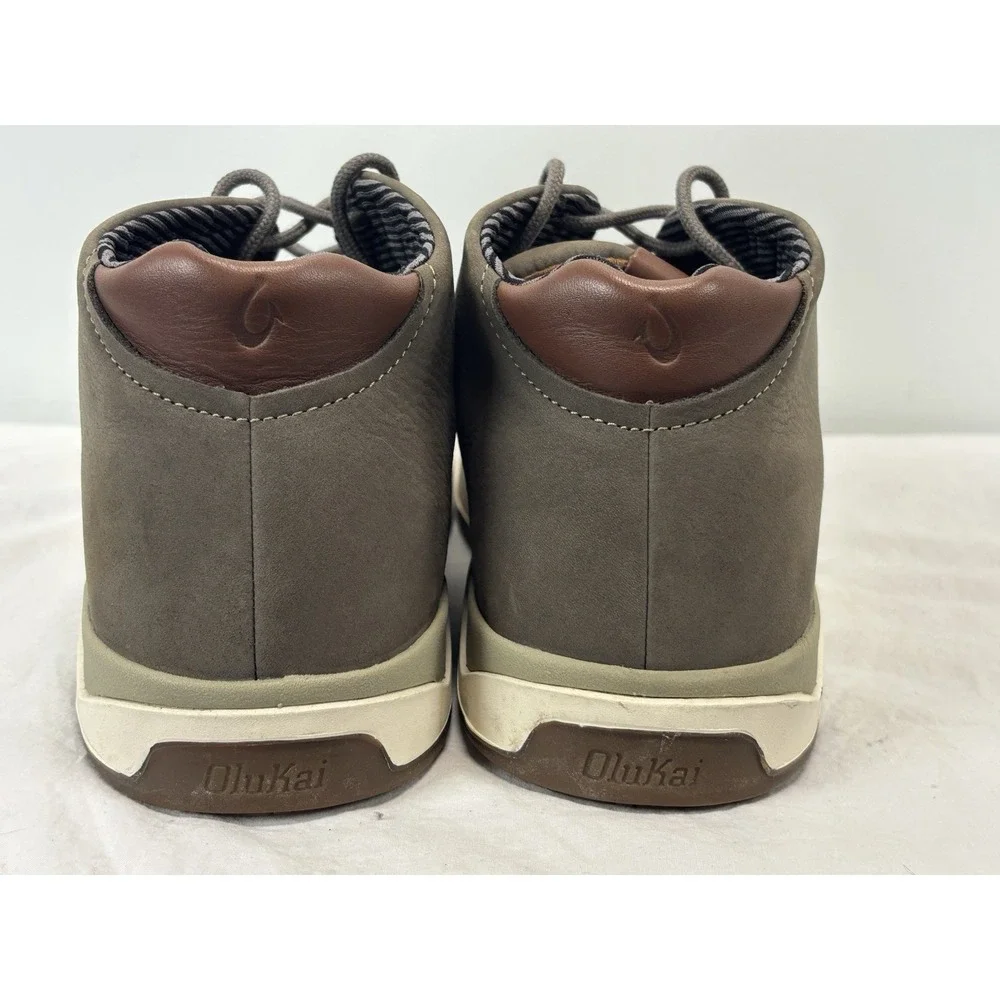 OluKai Papaku 'Ili Men's Waterproof Boots Tan 13 Dark Gray Leather Lace Up Chukk